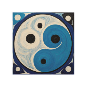Abstract Yin Yang: Modernist Blue & White Wood Wall Art