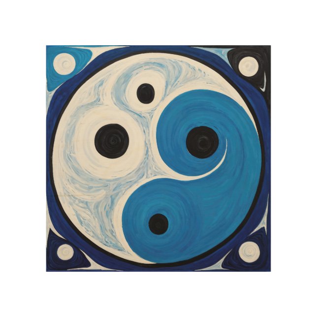 Abstract Yin Yang: Modernist Blue & White  Wood Wall Art (Front)