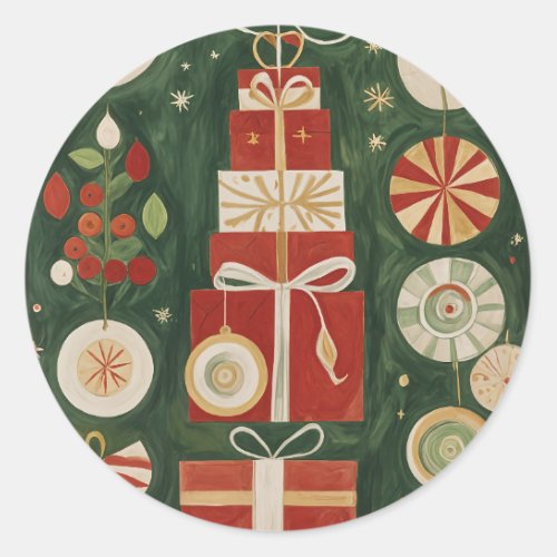 Abstract Yuletide Tapestry Classic Round Sticker