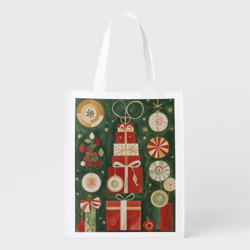 Abstract Yuletide Tapestry Grocery Bag