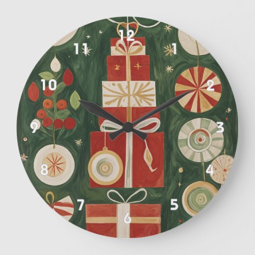 Abstract Yuletide Tapestry Large Clock