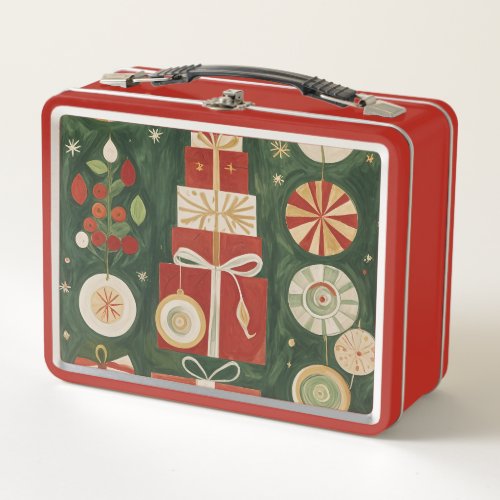 Abstract Yuletide Tapestry Metal Lunch Box