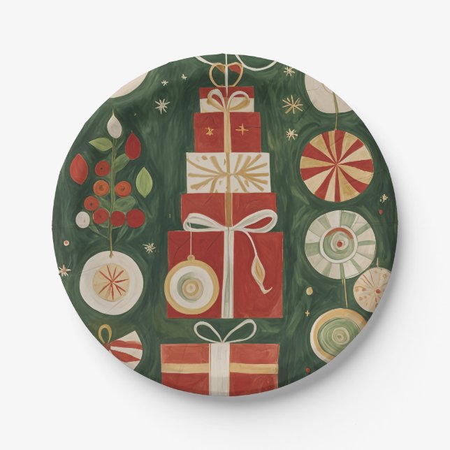 Abstract Yuletide Tapestry Paper Plates (Front)