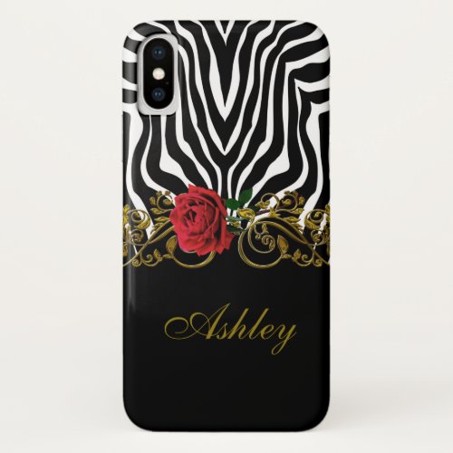 Abstract Zebra Flower Red Black White Gold         iPhone X Case