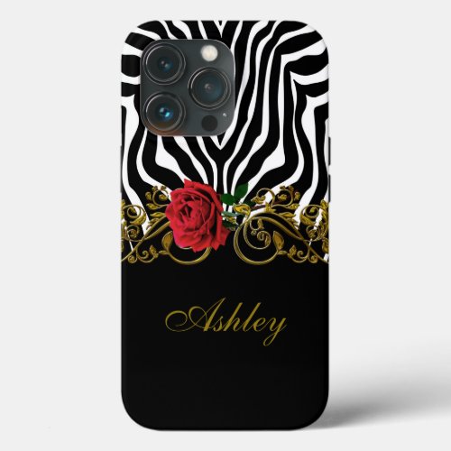 Abstract Zebra Flower Red Black White Gold         iPhone 13 Pro Case