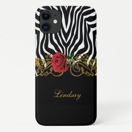 Abstract Zebra Flower Red Black White Gold         iPhone 11 Case