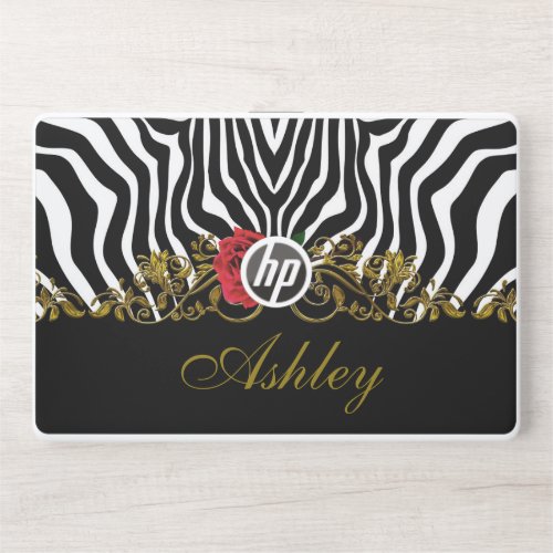 Abstract Zebra Flower Red Black White Gold         HP Laptop Skin