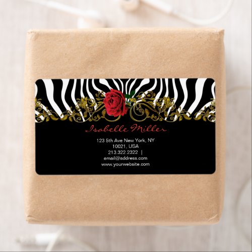 Abstract Zebra Flower Red Black White Gold         Label
