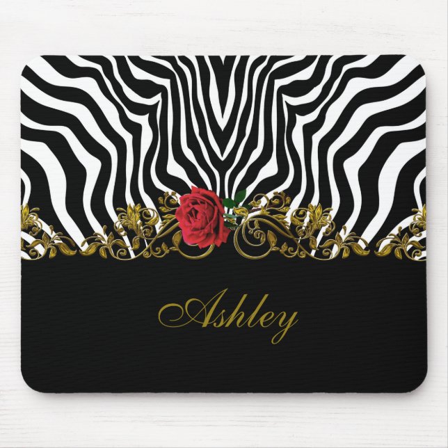 Abstract Zebra Flower Red Black White Gold         Mouse Pad (Front)