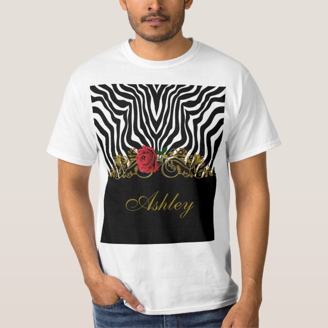 Abstract Zebra Flower Red Black White Gold         T-Shirt (Front)