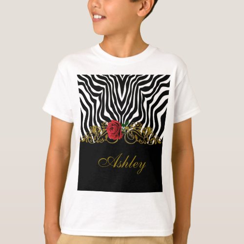 Abstract Zebra Flower Red Black White Gold         T_Shirt