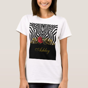 Abstract Zebra Flower Red Black White Gold T-Shirt