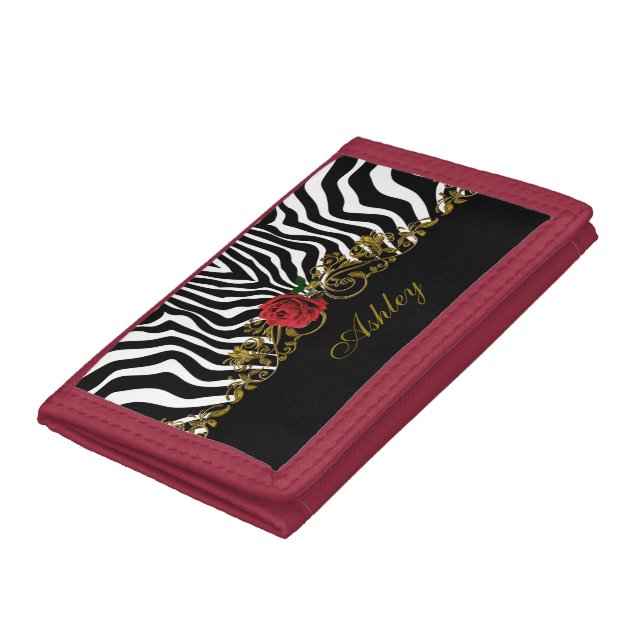 Abstract Zebra Flower Red Black White Gold         Trifold Wallet (Bottom)