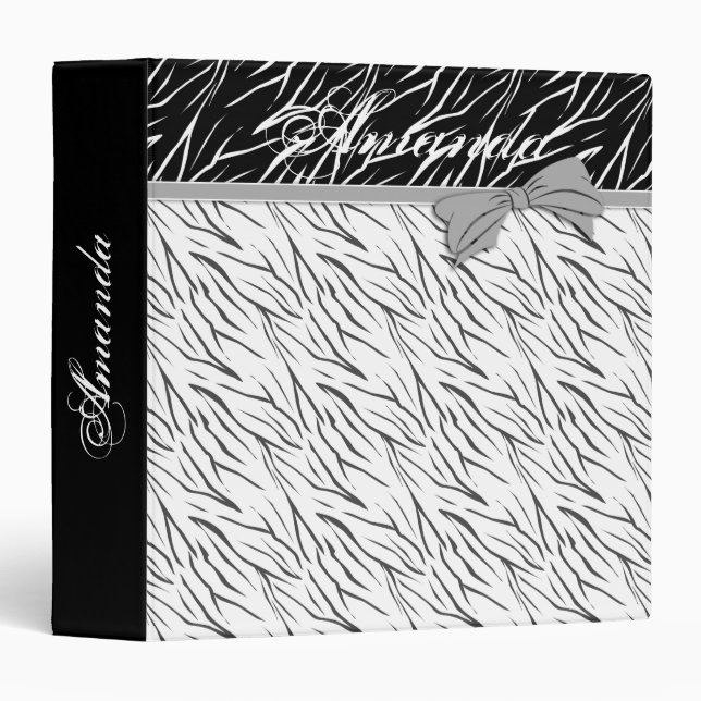 Abstract zebra skin leather tiger black white pers 3 ring binder (Front/Spine)