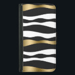 Abstract Zebra Stripes, Gold Black & White Wallet Phone Case For Samsung Galaxy S5<br><div class="desc">Elegant black white and gold accents abstract wavy zebra stripes pattern</div>