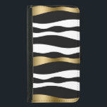 Abstract Zebra Stripes, Gold Black & White Wallet Phone Case For Samsung Galaxy S5<br><div class="desc">Elegant black white and gold accents abstract wavy zebra stripes pattern</div>