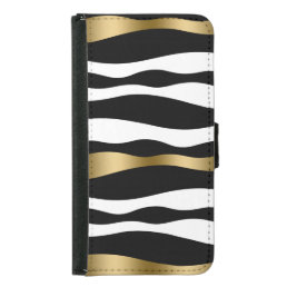 Abstract Zebra Stripes, Gold Black &amp; White Wallet Phone Case For Samsung Galaxy S5