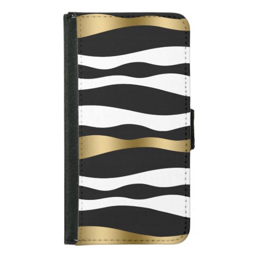 Abstract Zebra Stripes Gold Black  White Wallet Phone Case For Samsung Galaxy S5