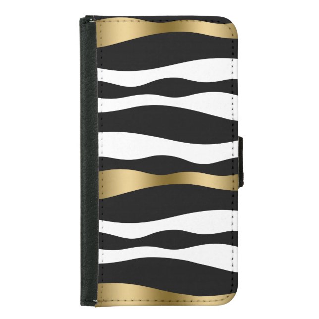 Abstract Zebra Stripes, Gold Black & White Samsung Galaxy Wallet Case (Front)
