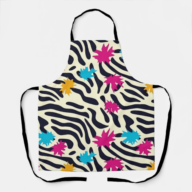 Abstract Zebra Stripes with Leaf Paint Splash Apron (Front)
