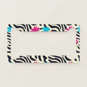 Abstract Zebra Stripes with Leaf Paint Splash License Plate Frame