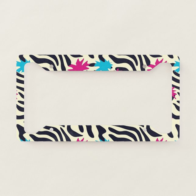 Abstract Zebra Stripes with Leaf Paint Splash License Plate Frame (Front)