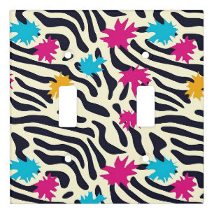 Abstract Zebra Stripes with Leaf Paint Splash Light Switch Cover