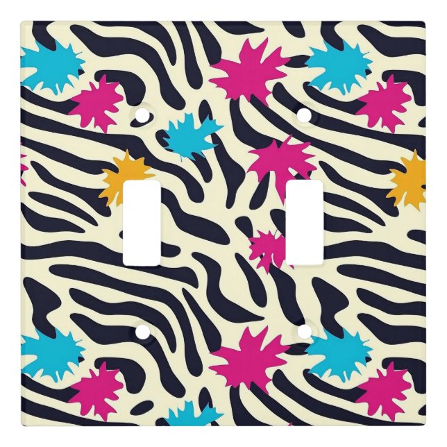 Abstract Zebra Stripes with Leaf Paint Splash Light Switch Cover (Front)