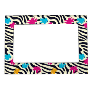 Abstract Zebra Stripes with Leaf Paint Splash Magnetic Frame