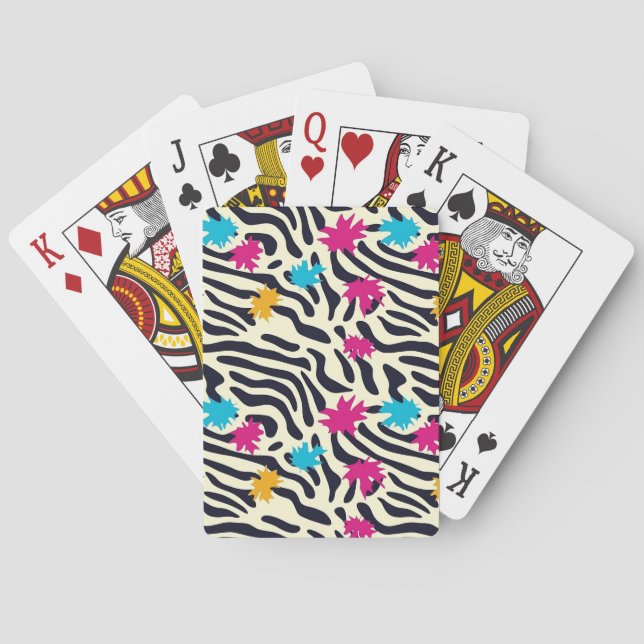 Abstract Zebra Stripes with Leaf Paint Splash Poker Cards (Back)