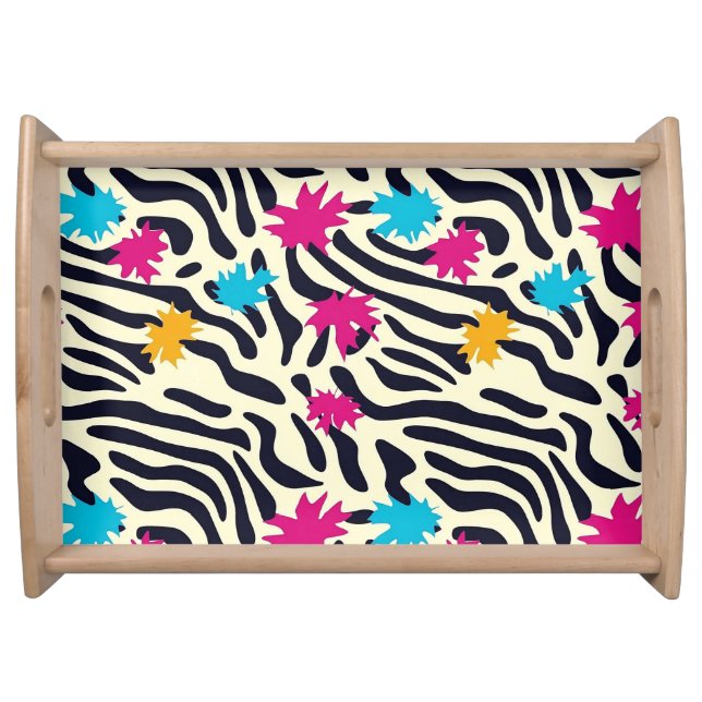 Abstract Zebra Stripes with Leaf Paint Splash Serving Tray (Front)