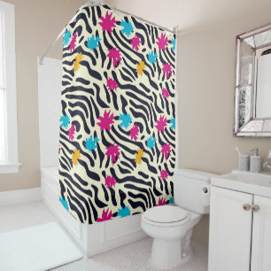 Abstract Zebra Stripes with Leaf Paint Splash Shower Curtain