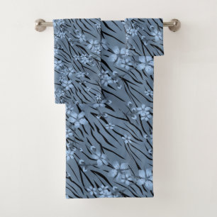 Abstract zebra tiger skin leather blooming flowers bath towel set
