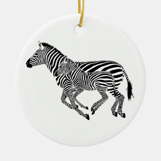 Abstract Zebras Mother and Child Ceramic Ornament (Front)