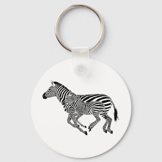 Abstract Zebras Mother and Child Keychain (Front)
