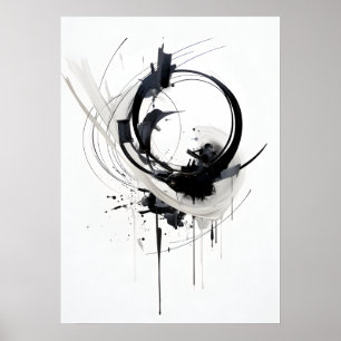 Abstract Zen Circle Black And White Poster