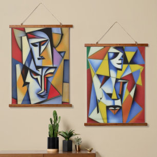 Abstract Zen Cubist Wood Topped Wall Tapestry