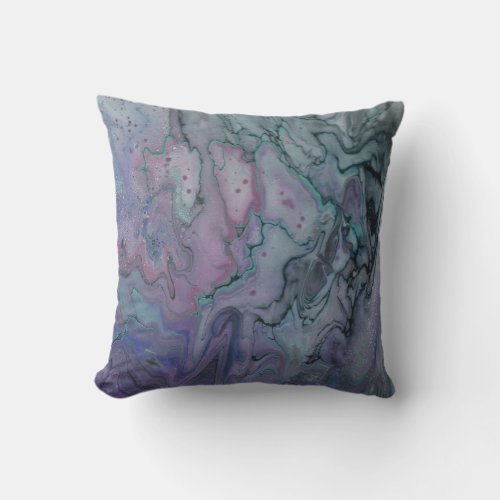 Abstract Zen Marbled Purple Teal and Black Throw Pillow