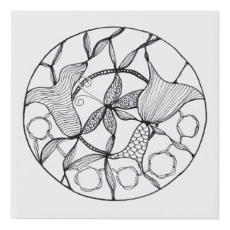 Abstract Zen White and Black Butterfly Design Faux Canvas Print