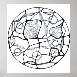 Abstract Zen White and Black Leaf Design Poster