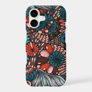 Abstract Zentangle Teal and Coral Red Phone Case