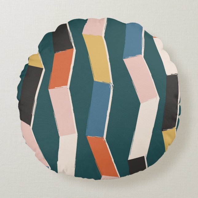 Abstract zig zag seamless pattern,hand painted irr round pillow (Front)