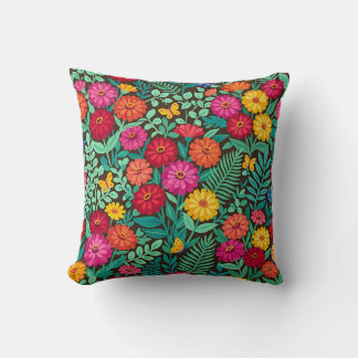 Abstract Zinnias Butterflies Throw Pillow