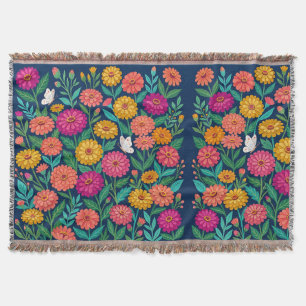 Abstract Zinnias Garden Butterflies Blankets