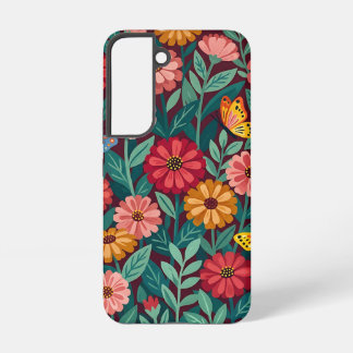 Abstract Zinnias Garden Butterflies Samsung Cases