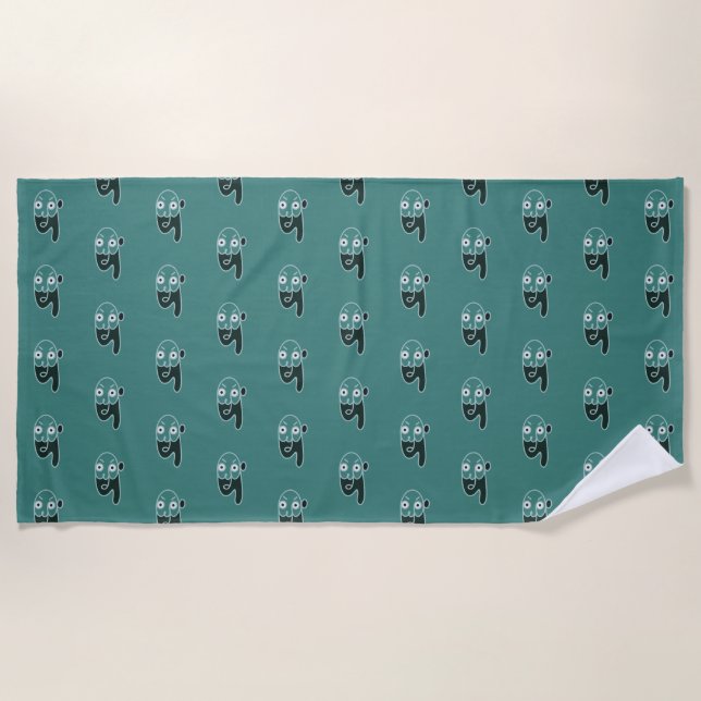 Abstract Zombie Face Beach Towel (Front)