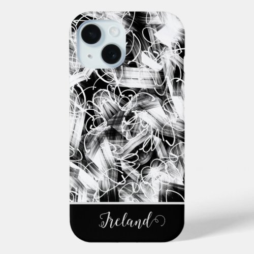 Abstracted black and white iPhone 15 case