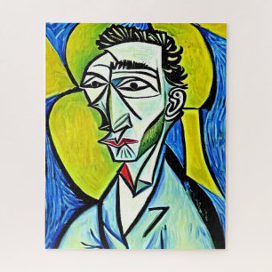 Abstracted Blue and Yellow Art Man Portrait Jigsaw Puzzle