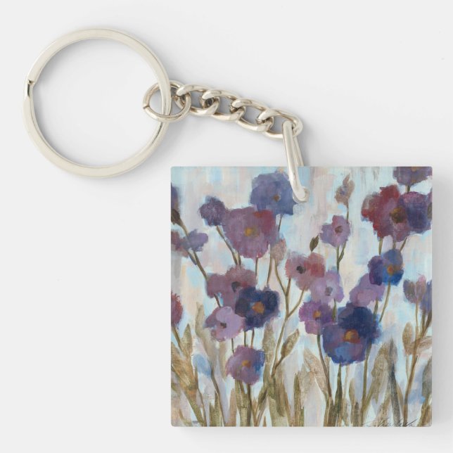 Abstracted Florals In Purple Keychain (Front)