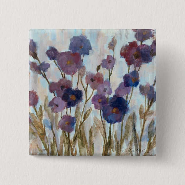 Abstracted Florals In Purple Pinback Button (Front)